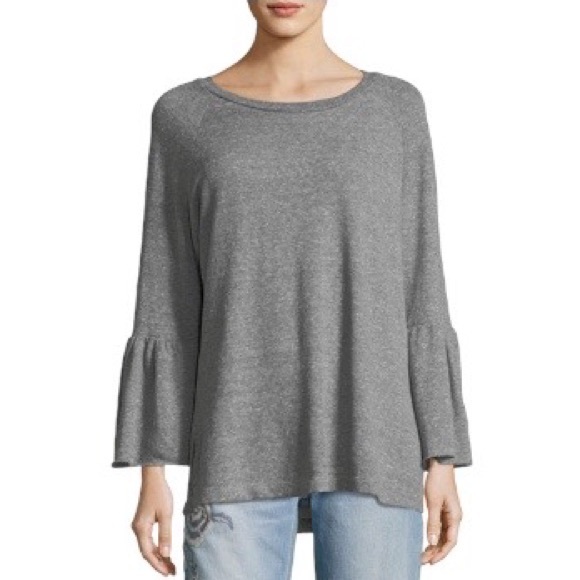 Current/Elliott The Ruffle Sleeve Sweatshirt in Heather Grey Size 2; US Medium - Picture 3 of 16